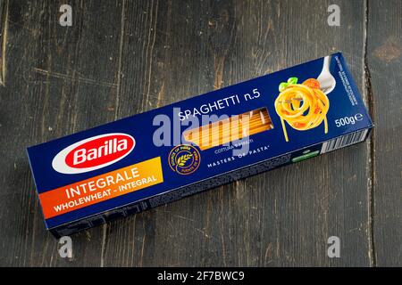 BARILLA products. Italian Italian spaghetti number 5. Barilla group  produces several kinds of pasta and it is the world's leading pasta maker  Stock Photo - Alamy