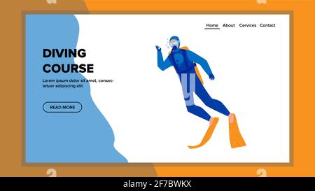 Diving Course School Educate Young Diver Vector Stock Vector