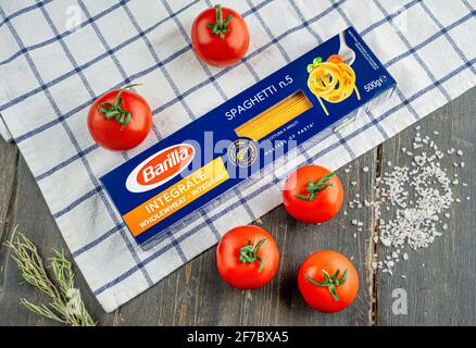 BARILLA products. Italian Italian spaghetti number 5. Barilla group produces several kinds of pasta and it is the world's leading pasta maker. Stock Photo