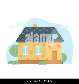Modern house exterior flat style design vector illustration with roof ...
