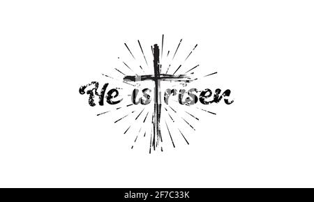 Easter. He is risen lettering. Christian typography poster. Easter poster. Easter lettering. Vector Stock Vector