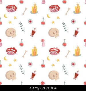 Witch seamless pattern with esoteric tools for fabric Stock Vector