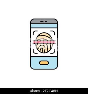Fingerprint scan in smartphone olor line icon. ID and verifying person. Pictogram for web page, mobile app, promo. UI UX GUI design element. Editable Stock Vector