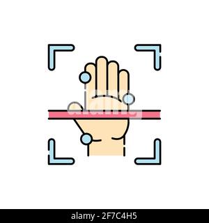Hand scan olor line icon. ID and verifying person. Pictogram for web page, mobile app, promo. UI UX GUI design element. Editable stroke. Stock Vector