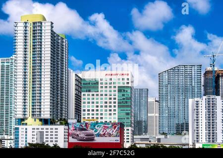 Cluster of modern high-rises in downtown Miami, featuring glass facades and contemporary architecture, Miami, Florida, USA Stock Photo