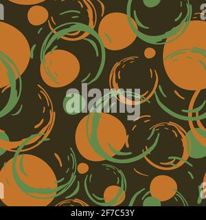 Seamless vector pattern with stain texture on brown background. Artistic retro bubble wallpaper design. Decorative spilled paint fashion textile. Stock Vector