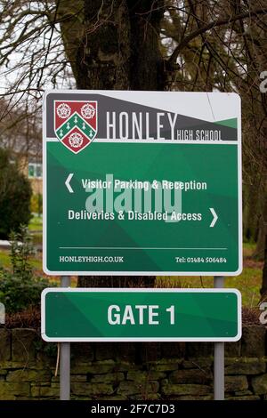 Honley High School sign Stock Photo