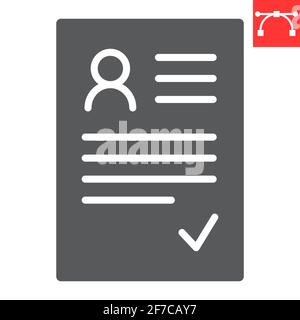 CV glyph icon, contract and document, resume vector icon, vector graphics, editable stroke solid sign, eps 10. Stock Vector