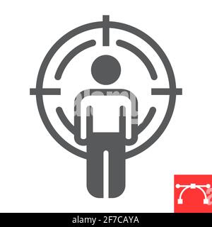 Headhunting glyph icon, man under crosshair and sniper, target candidate vector icon, vector graphics, editable stroke solid sign, eps 10. Stock Vector