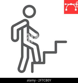 Career path line icon, leadership and success, person climbing career path vector icon, vector graphics, editable stroke outline sign, eps 10. Stock Vector