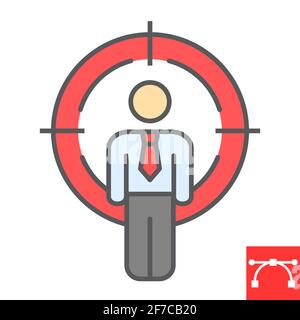 Headhunting color line icon, man under crosshair and sniper, target candidate vector icon, vector graphics, editable stroke filled outline sign, eps Stock Vector