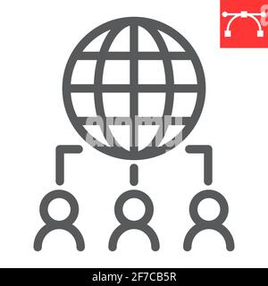Outsourcing line icon, global and teamwork, outsource vector icon, vector graphics, editable stroke outline sign, eps 10. Stock Vector