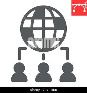 Outsourcing glyph icon, global and teamwork, outsource vector icon, vector graphics, editable stroke solid sign, eps 10. Stock Vector
