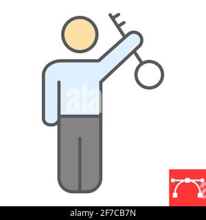 Key employee color line icon, man holding key and management, key person vector icon, vector graphics, editable stroke filled outline sign, eps 10. Stock Vector