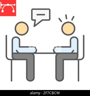Interview color line icon, discussion and two people talking, recruitment interview vector icon, vector graphics, editable stroke filled outline sign Stock Vector