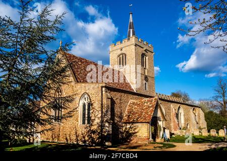 Whittlesford Church. St Mary and St Andrew’s Church Whittlesford Cambridge - first recorded from 1217 but parts believed to be much earlier. Stock Photo