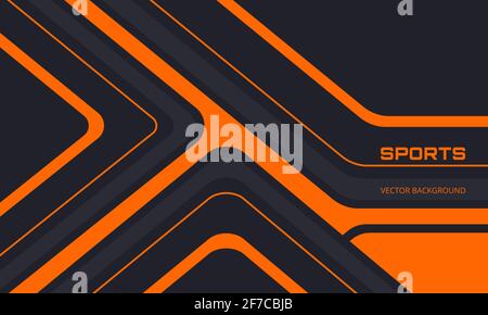 Orange and black sports background with abstract design motion elements, angles and arrows. Abstract dark gray and orange waved background. Stock Vector
