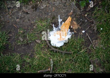 London, England, UK. Hackney. London Fields. Dropped icecream cone Stock Photo