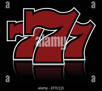 Triple Lucky Sevens with black and white contour on dark mirror surface - color vector illustration Stock Vector