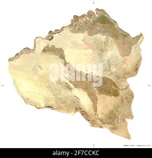 Kunduz, province of Afghanistan. Sentinel-2 satellite imagery. Shape isolated on white. Description, location of the capital. Contains modified Copern Stock Photo