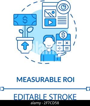 Measurable ROI blue concept icon Stock Vector