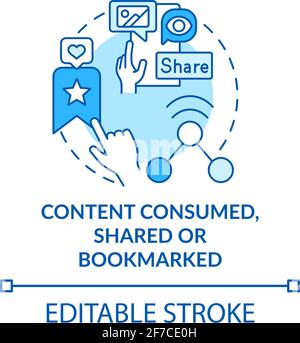 Content consumed, shared, bookmarked blue concept icon Stock Vector