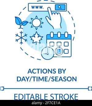 Action by day, time, season blue concept icon Stock Vector