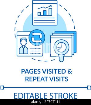Page visited and repeated visit blue concept icon Stock Vector