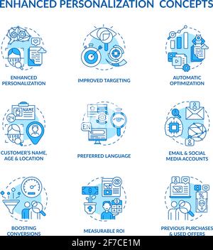 Smart content blue concept icons set Stock Vector