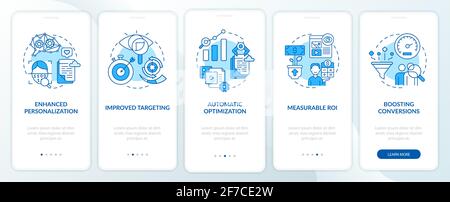 Smart content benefits blue onboarding mobile app page screen with concepts Stock Vector