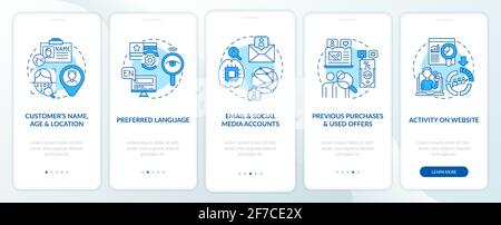 Smart content analytics components blue onboarding mobile app page screen with concepts Stock Vector