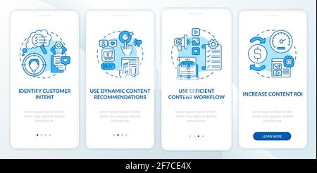 Smart content tips blue onboarding mobile app page screen with concepts Stock Vector