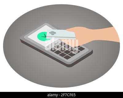 Hand holding bank card. Contactless and wireless paying with card. Isolated vector illustration on white background Stock Vector