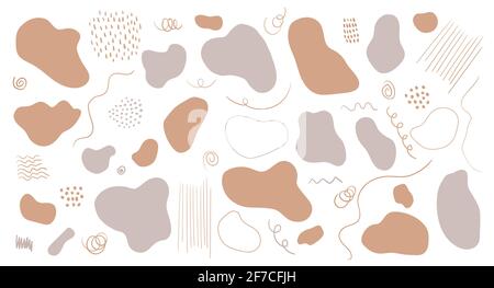 Organic shapes, spots, lines. Vector set of trendy abstract hand drawn elements for graphic design Stock Vector