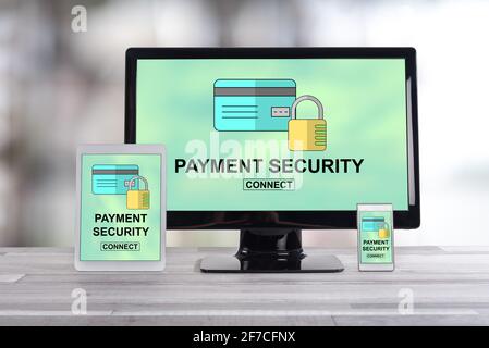 Payment security concept shown on different information technology devices Stock Photo