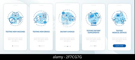 Clinical study types onboarding mobile app page screen with concepts Stock Vector