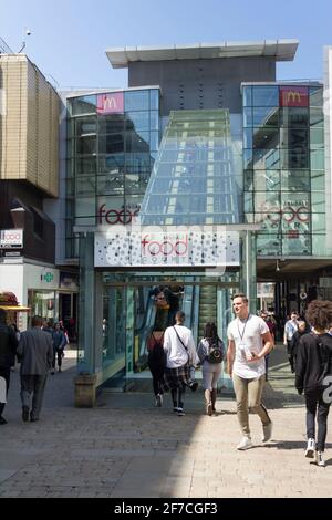 External entrance to the Manchester Arndale food court on Market Street. Stock Photo