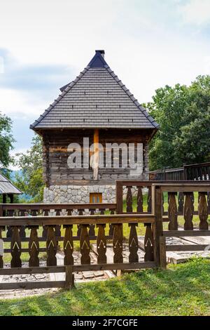 Drvengrad, Serbia- 18 September 2020: Kustendorf, traditional wooden village Drvengrad built by Emir Kusturica. Mokra Gora in Zlatibor surroundings Stock Photo