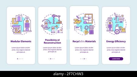 Future office building requirement onboarding mobile app page screen with concepts Stock Vector