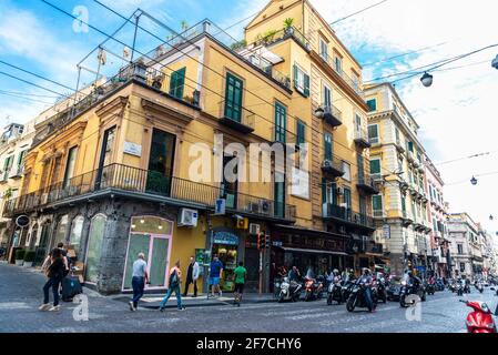 Naples, Italy - September 10, 2019: Via Toledo, shopping street with traffic and people around in the old town of Naples, Italy Stock Photo