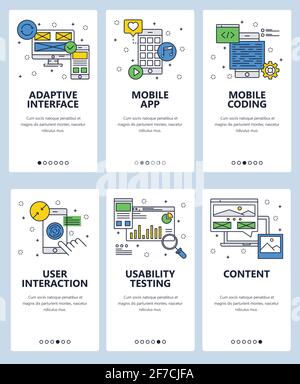 Vector line art web and mobile app template set Stock Vector