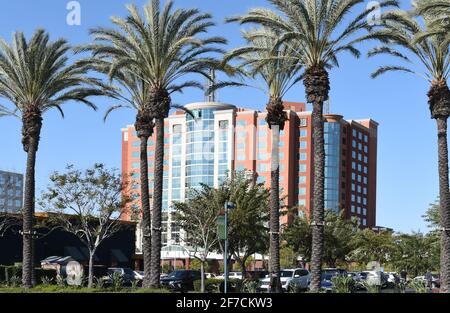 ANAHEIM, CALIFORNIA - 31 MAR 2021: Embassy Suites on Harbor Boulevard in the Anaheim Resort Area. Stock Photo