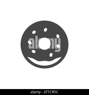 Donut black vector icon. Doughnut with sprinkles glyph symbol. Stock Vector