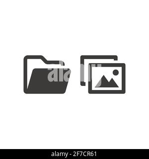 Folder and picture file web vector icon set. Photo or image file black symbol. Stock Vector