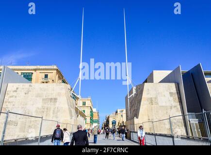 Valletta, Malta, Feb 27, 2020. Malta Valletta city gate in a sunny day. Stock Photo
