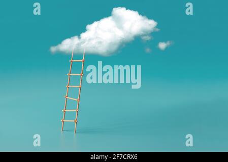 Stepladder into clouds on blue background. Growth or  development concept. Stock Photo