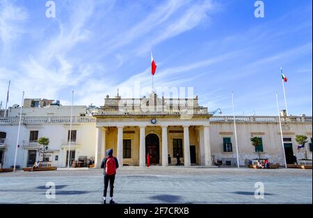 Valletta, Malta, Feb 27, 2020. Grandmaster Palace Courtyard at Valletta Malta in a sunny day. Stock Photo