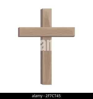 Old wooden cross, catholic, christian symbol, detailed in cartoon style isolated on white background. Icon, emblem, religion element. Vector illustration Stock Vector