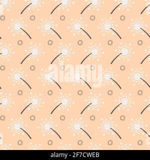 Decorative trendy beautiful dandelion flowers vector seamless pattern design for textile and printing. Ditsy floral texture with pink background Stock Vector