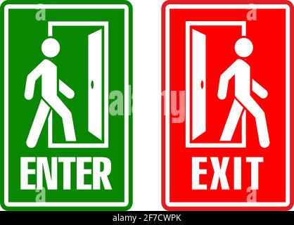 Man enters and exits the room through the door. Entry and exit sign. Vector Stock Vector